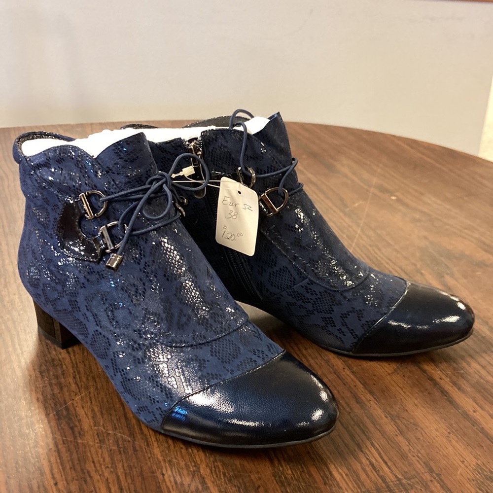Navy animal print bootie boot Bonavi